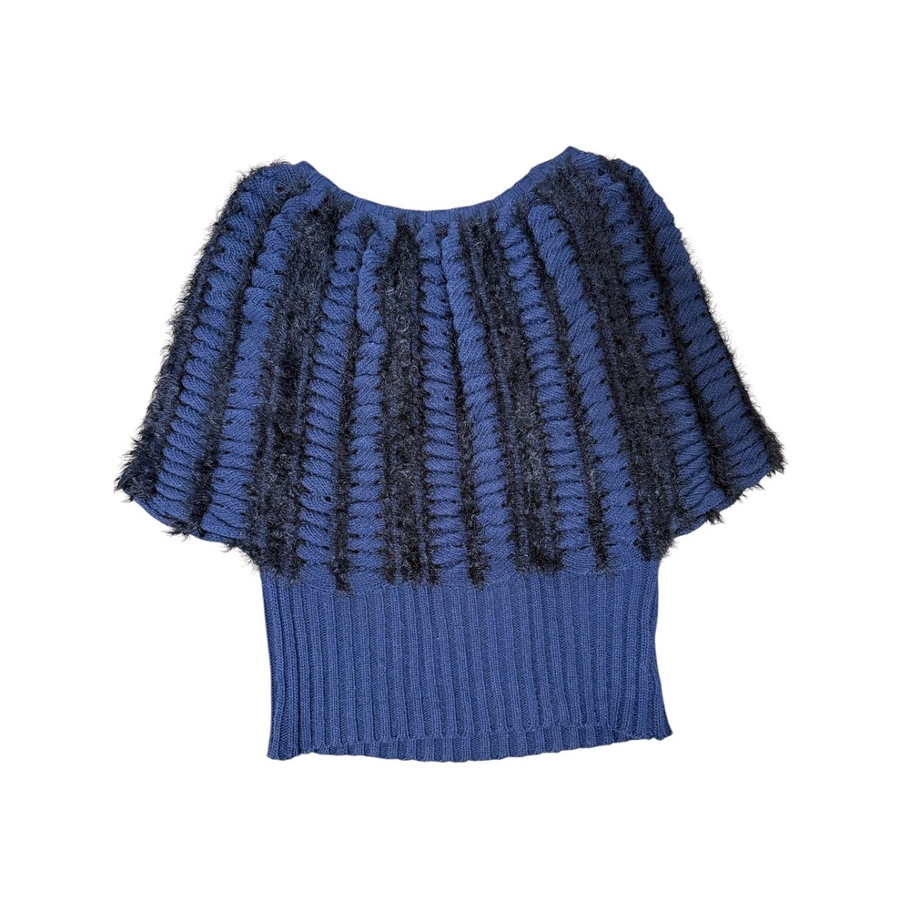 Made in Italy Blue Wool Blend Cable Knit Poncho Sweater One Size